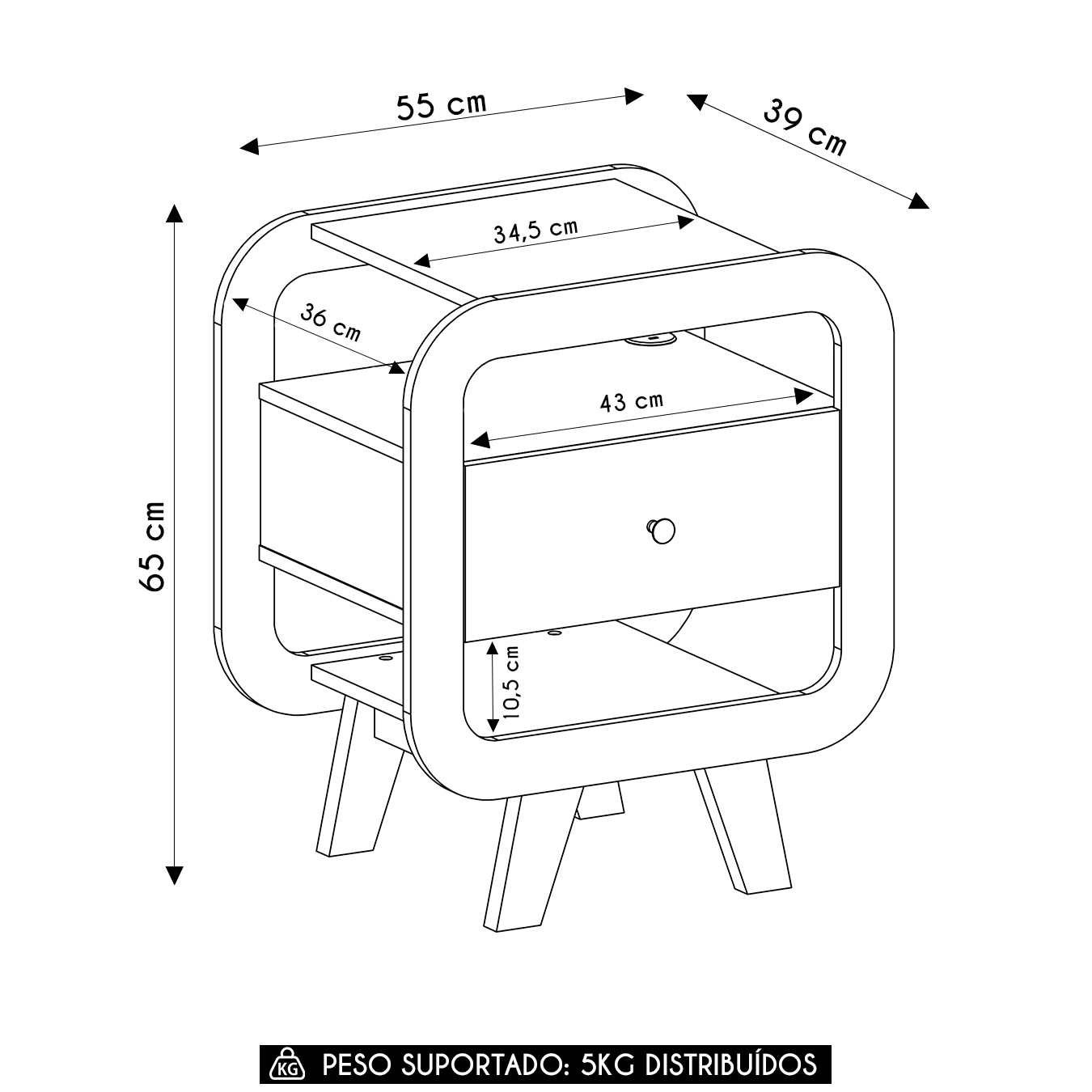 Mesa de Canto Lateral 55cm Para Quarto Nora Naturale/Branco A09 - Mpozenato