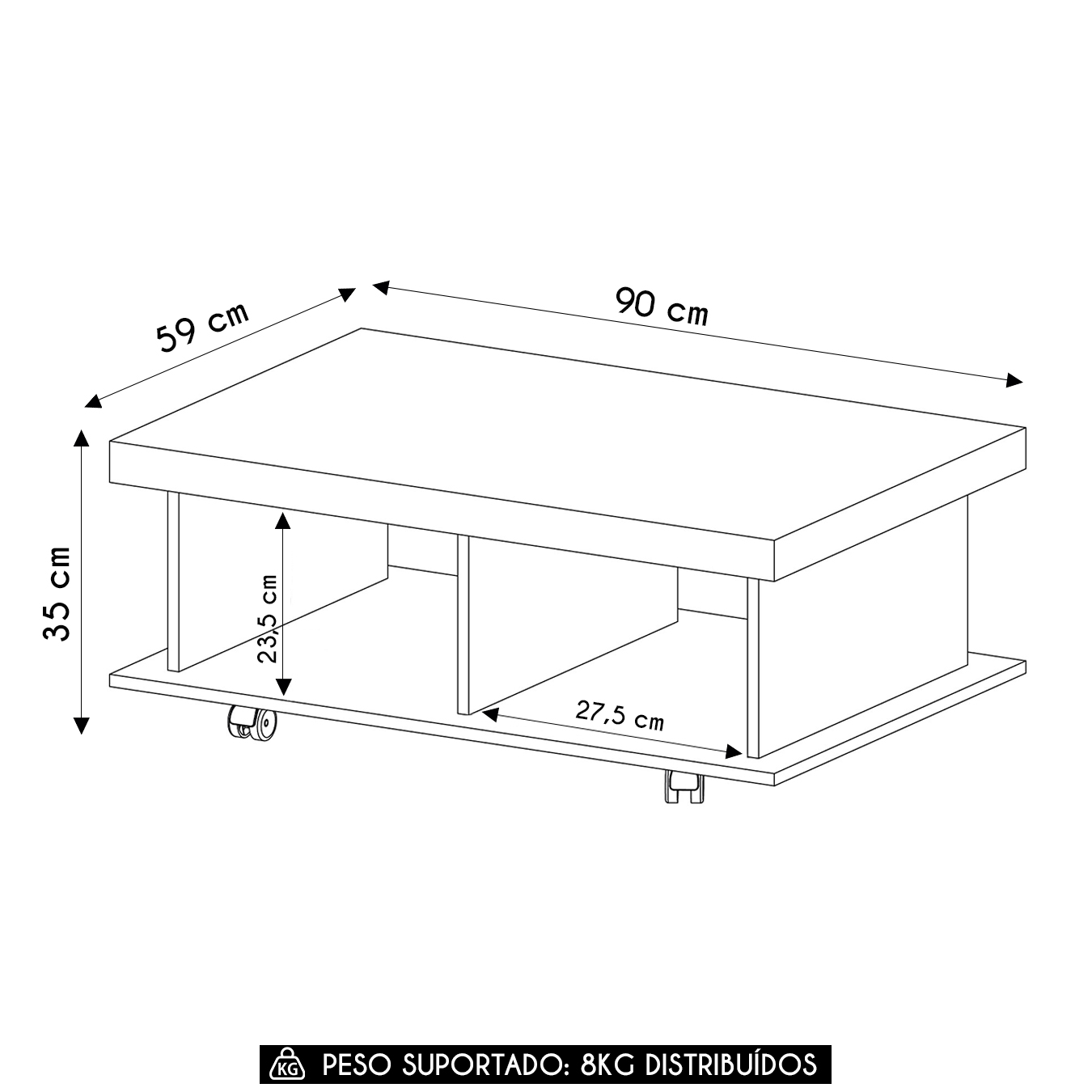 Mesa de Centro 90cm Para Sala Tamburato 50mm Kael Carvalho A09 - Mpozenato