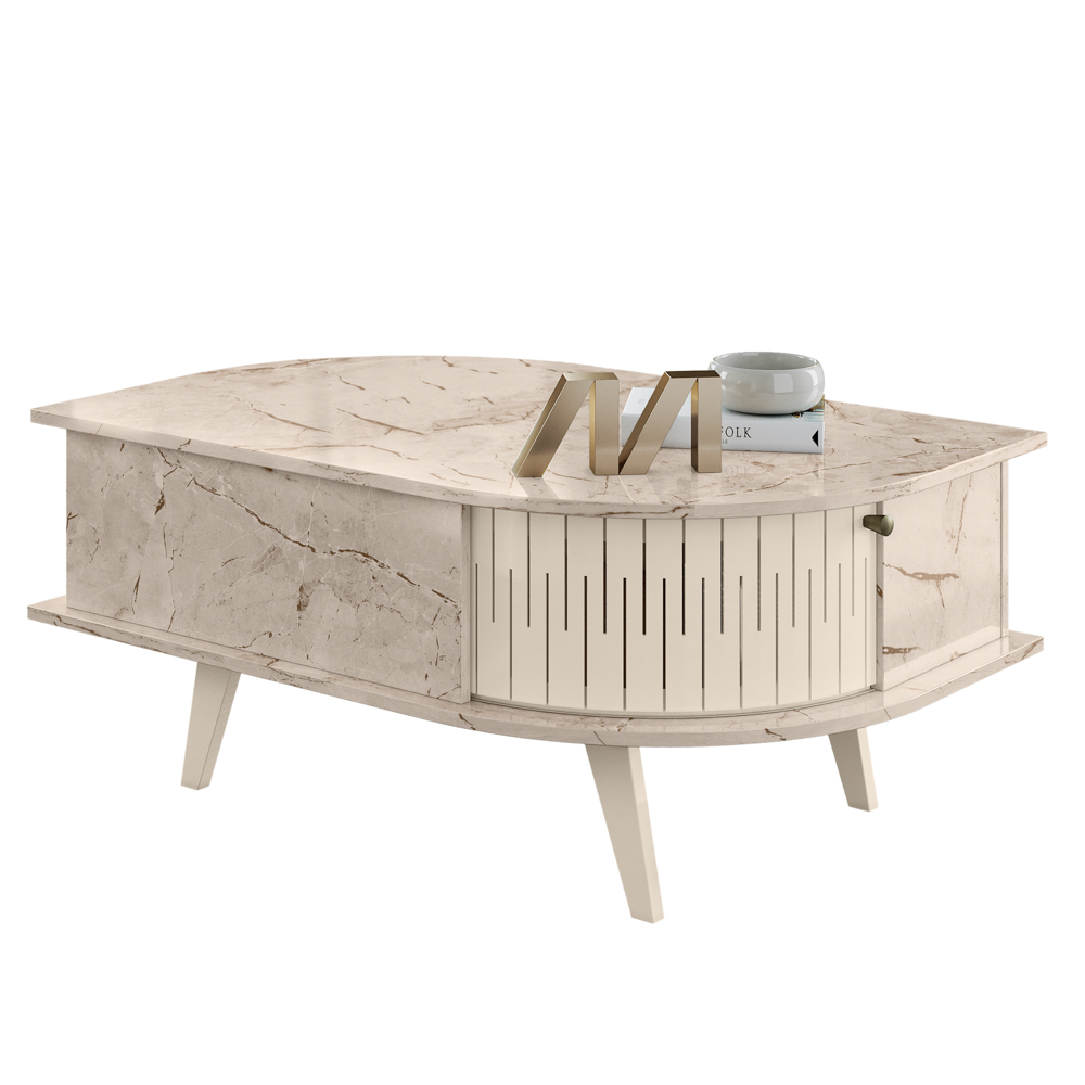 Mesa de Centro Moderna para Sala 90cm Indy Z10 Calacata/Off White - Mpozenato