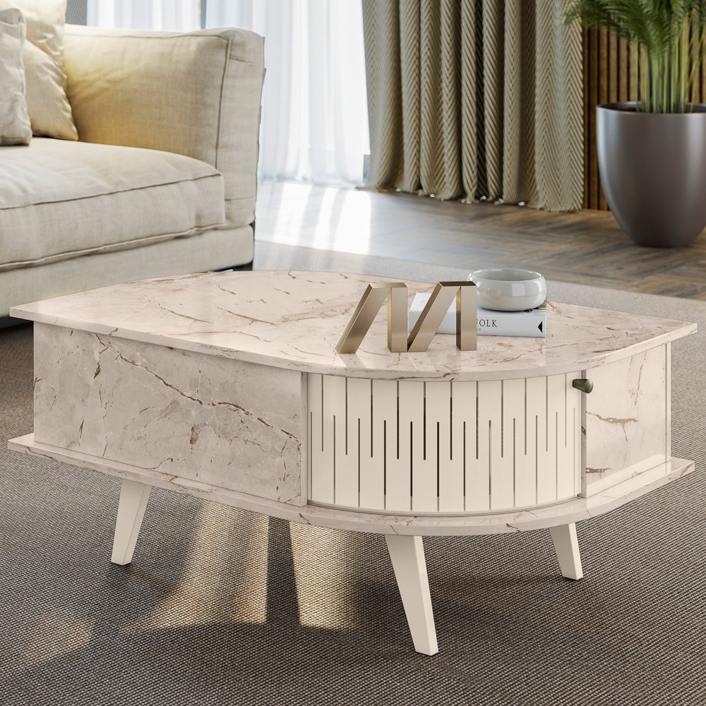 Mesa de Centro Moderna para Sala 90cm Indy Z10 Calacata/Off White - Mpozenato