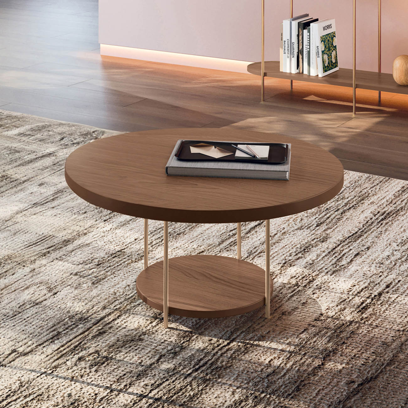 Mesa de Centro Redonda Tampo de Vidro Mindy H01 Castanho - Mpozenato