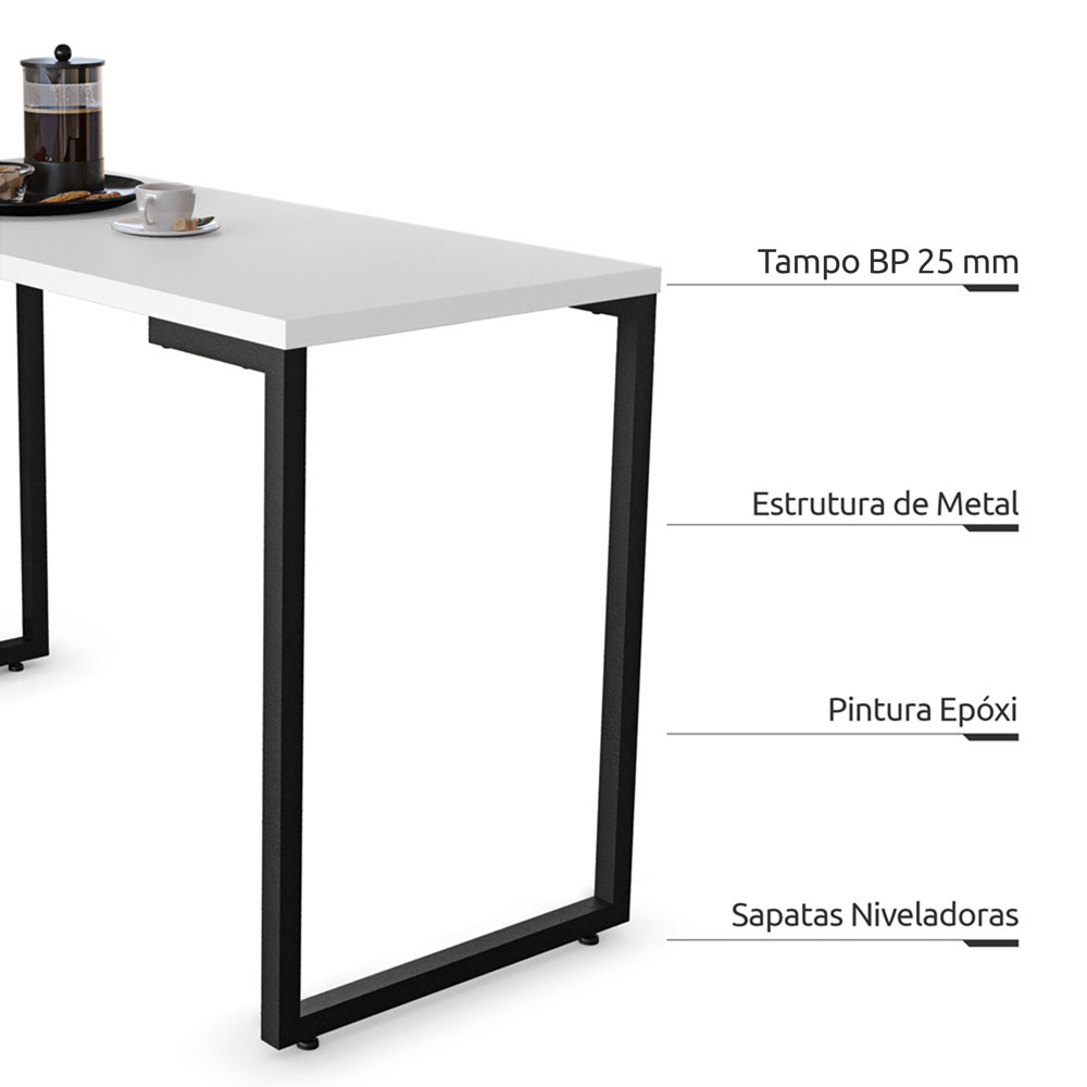 Mesa de Cozinha Multiuso Lanche Rápido Estilo Industrial 120x50cm BP Prattica F02 Branco - Mpozenato