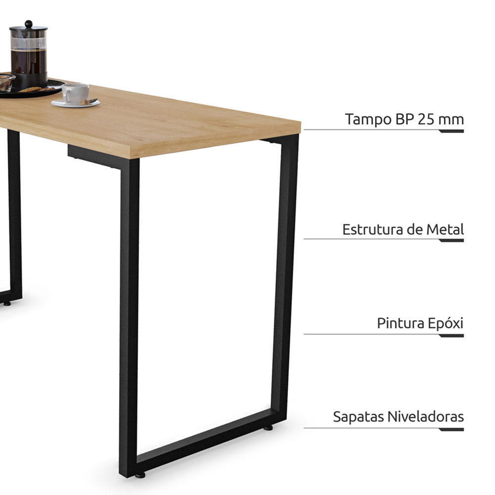 Mesa de Cozinha Multiuso Lanche Rápido Estilo Industrial 120x50cm BP Prattica F02 Nature - Mpozenato