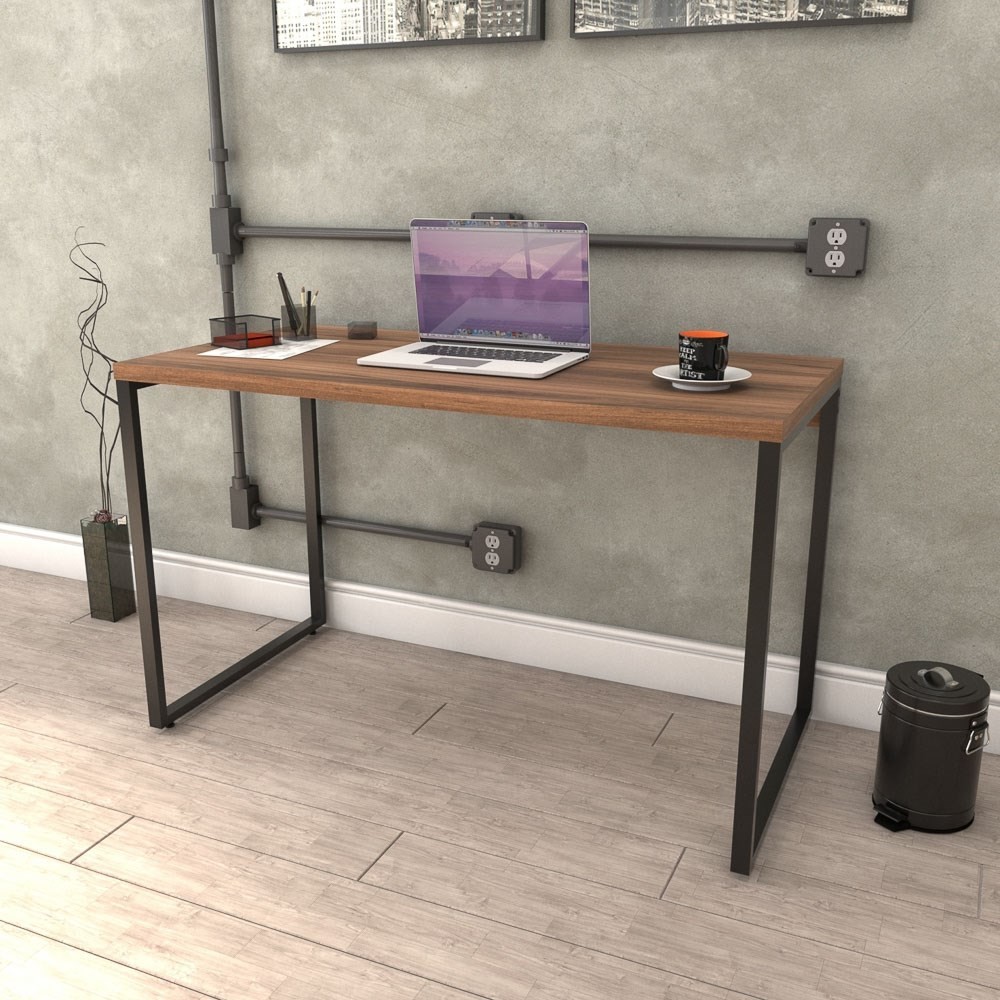Mesa de Escritório Office 135cm Estilo Industrial Prisma C08 Nogal - Mpozenato