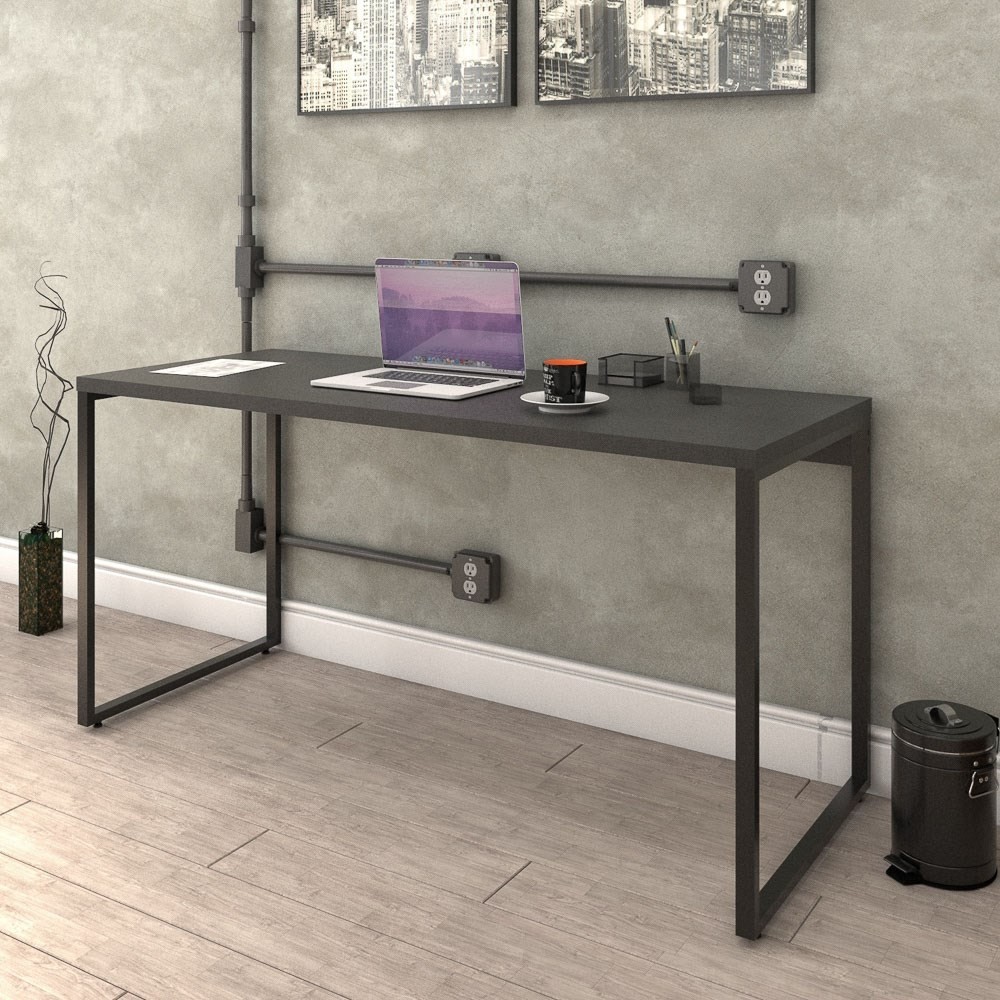 Mesa de Escritório Office 150cm Estilo Industrial Prisma C08 Preto Onix - Mpozenato