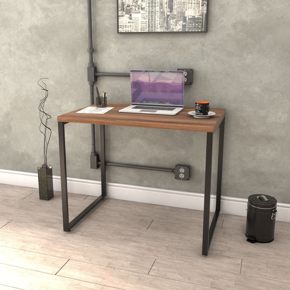 Mesa de Escritório Office 90cm Estilo Industrial Prisma C08 Nogal - Mpozenato