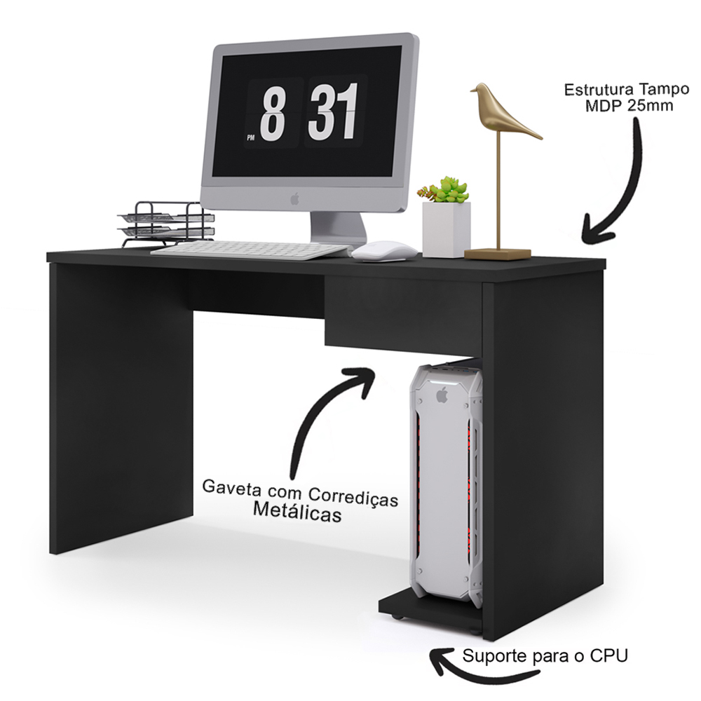 Mesa de Escritório Para Computador Noronha M09 Preto - Mpozenato