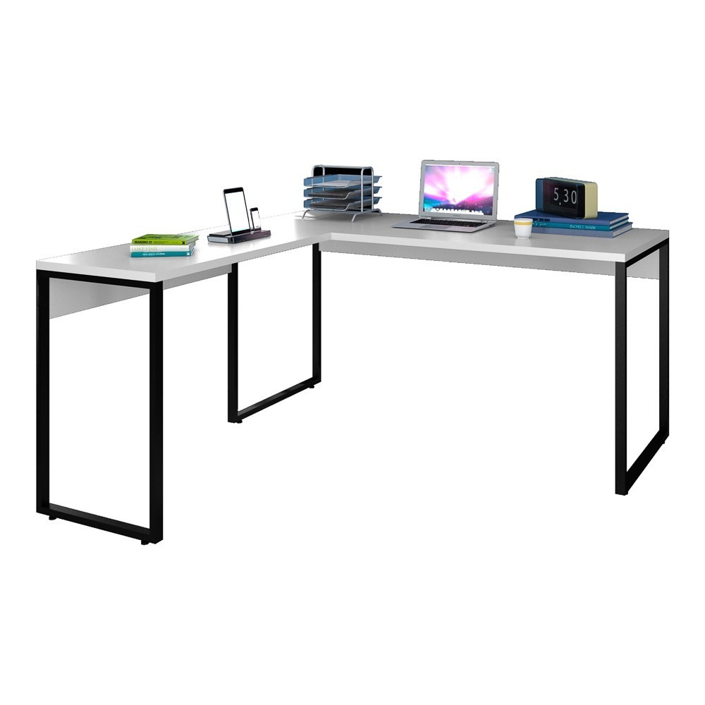 Mesa de Escritório em L 150x150 Studio Industrial M18 Branco - Mpozenato
