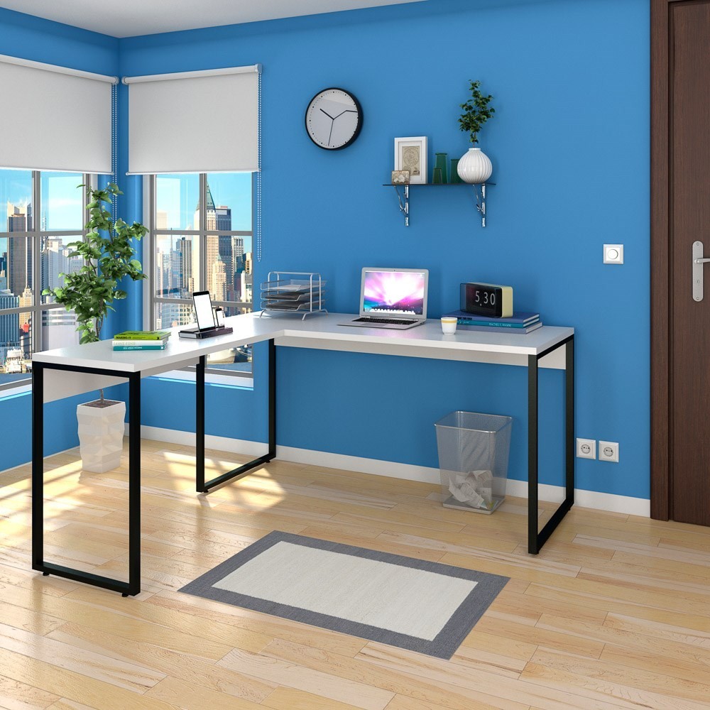 Mesa de Escritório em L 150x150 Studio Industrial M18 Branco - Mpozenato