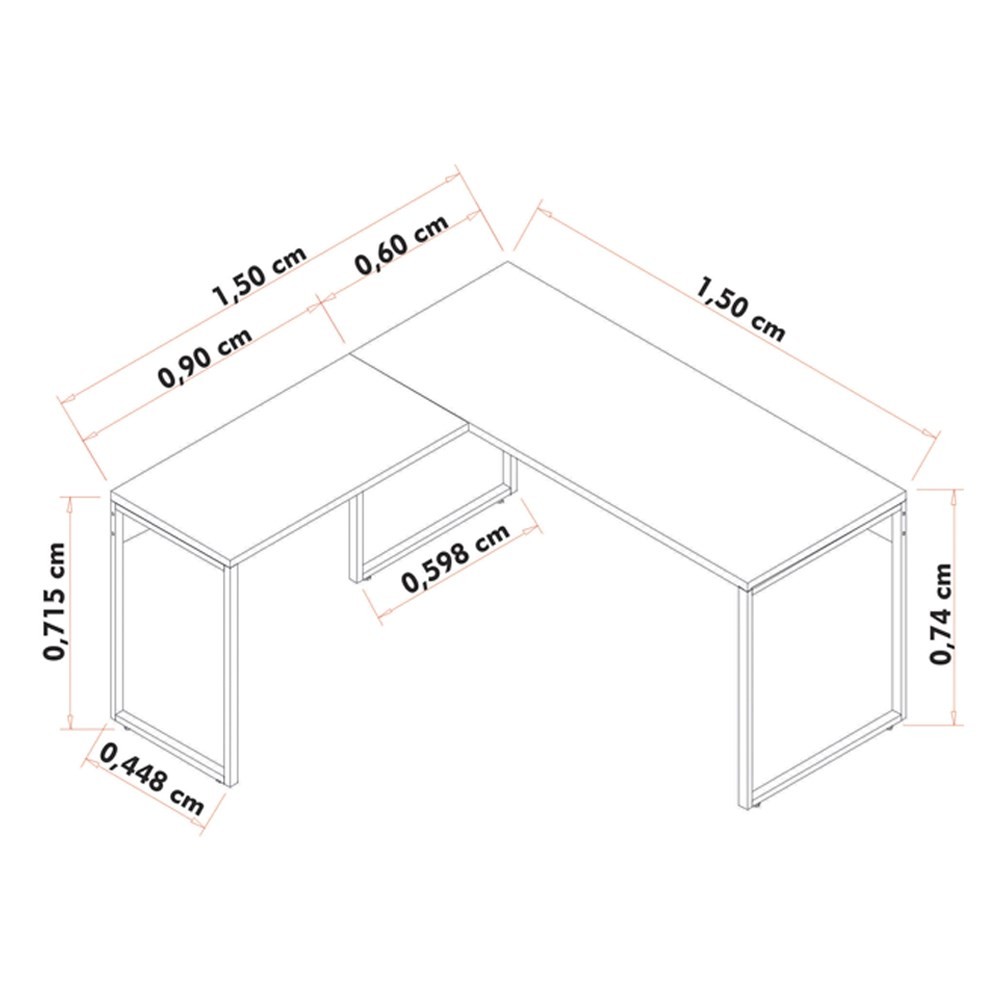 Mesa de Escritório em L 150x150 Studio Industrial M18 Branco - Mpozenato