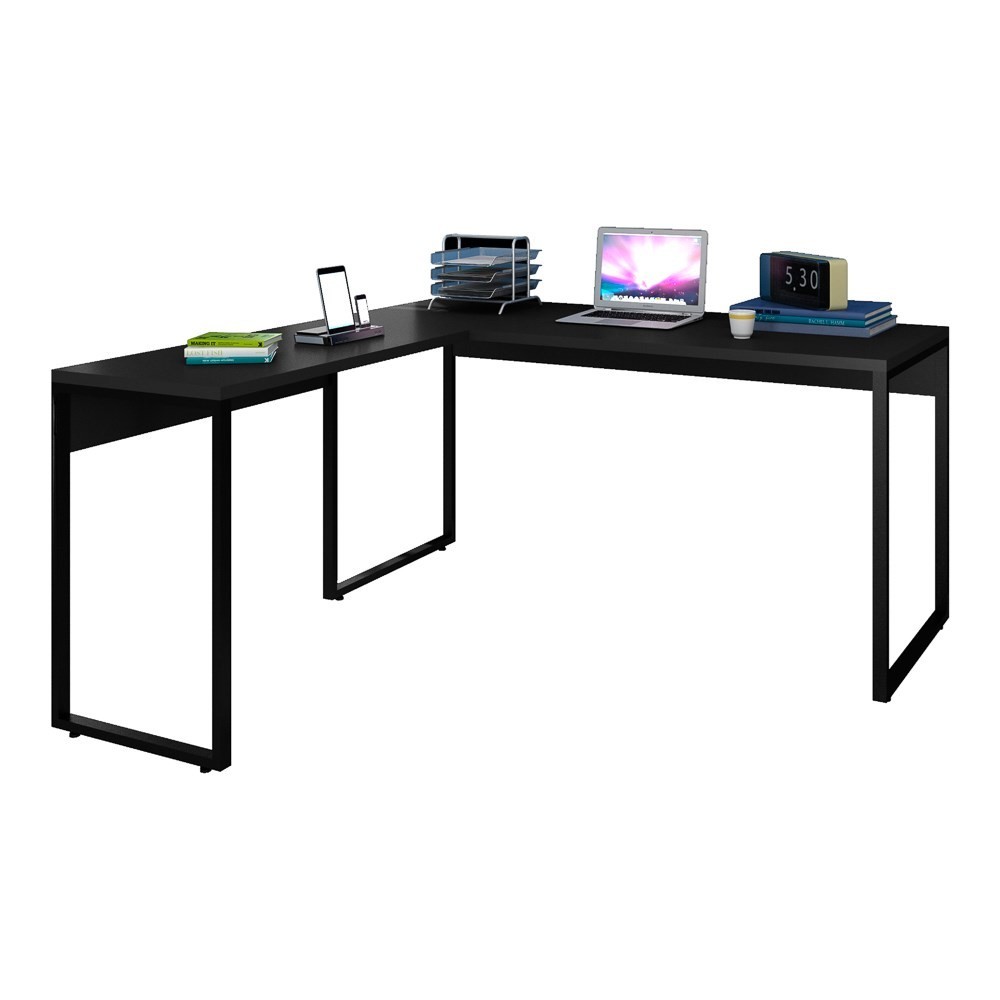 Mesa de Escritório em L 150x150 Studio Industrial M18 Preto - Mpozenato