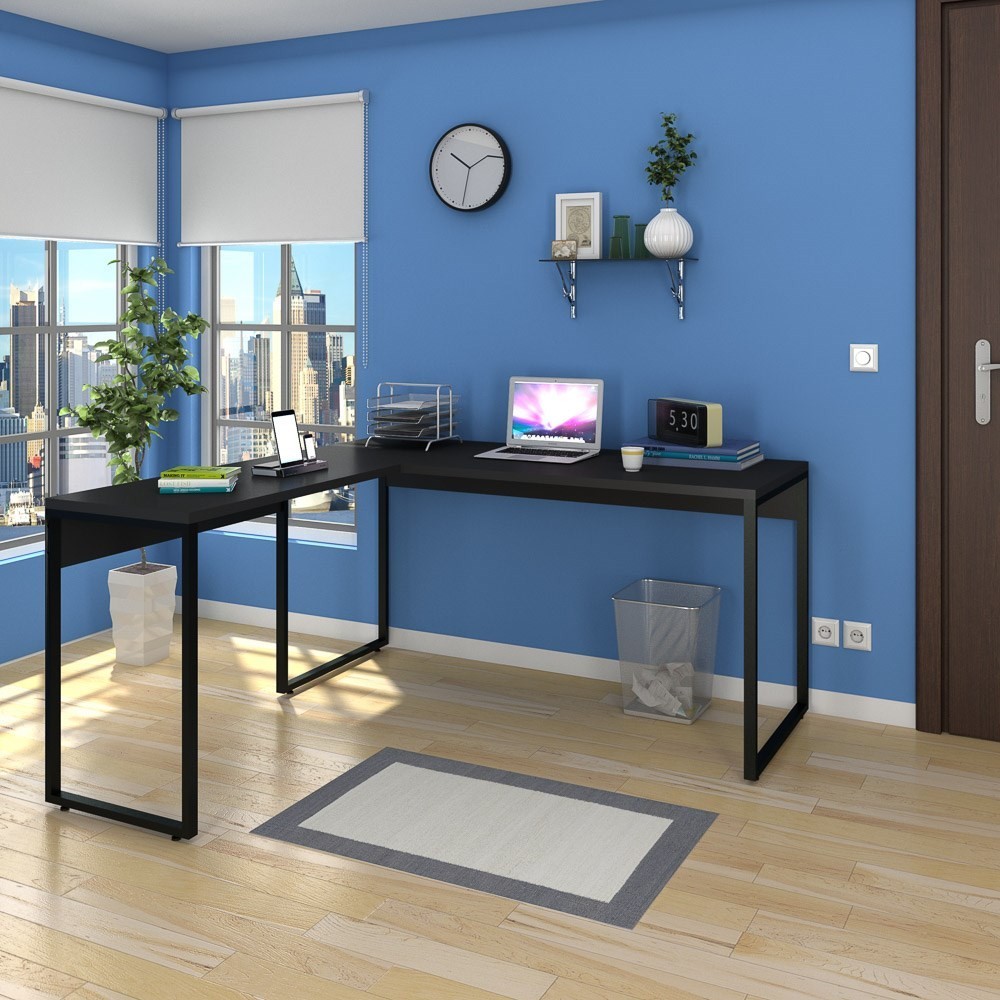 Mesa de Escritório em L 150x150 Studio Industrial M18 Preto - Mpozenato