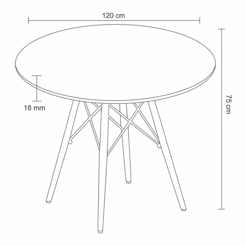Mesa de Jantar 4 Lugares Redonda 120cm Tampo MDF Pés Eiffel Paris R02 Branco - Mpozenato