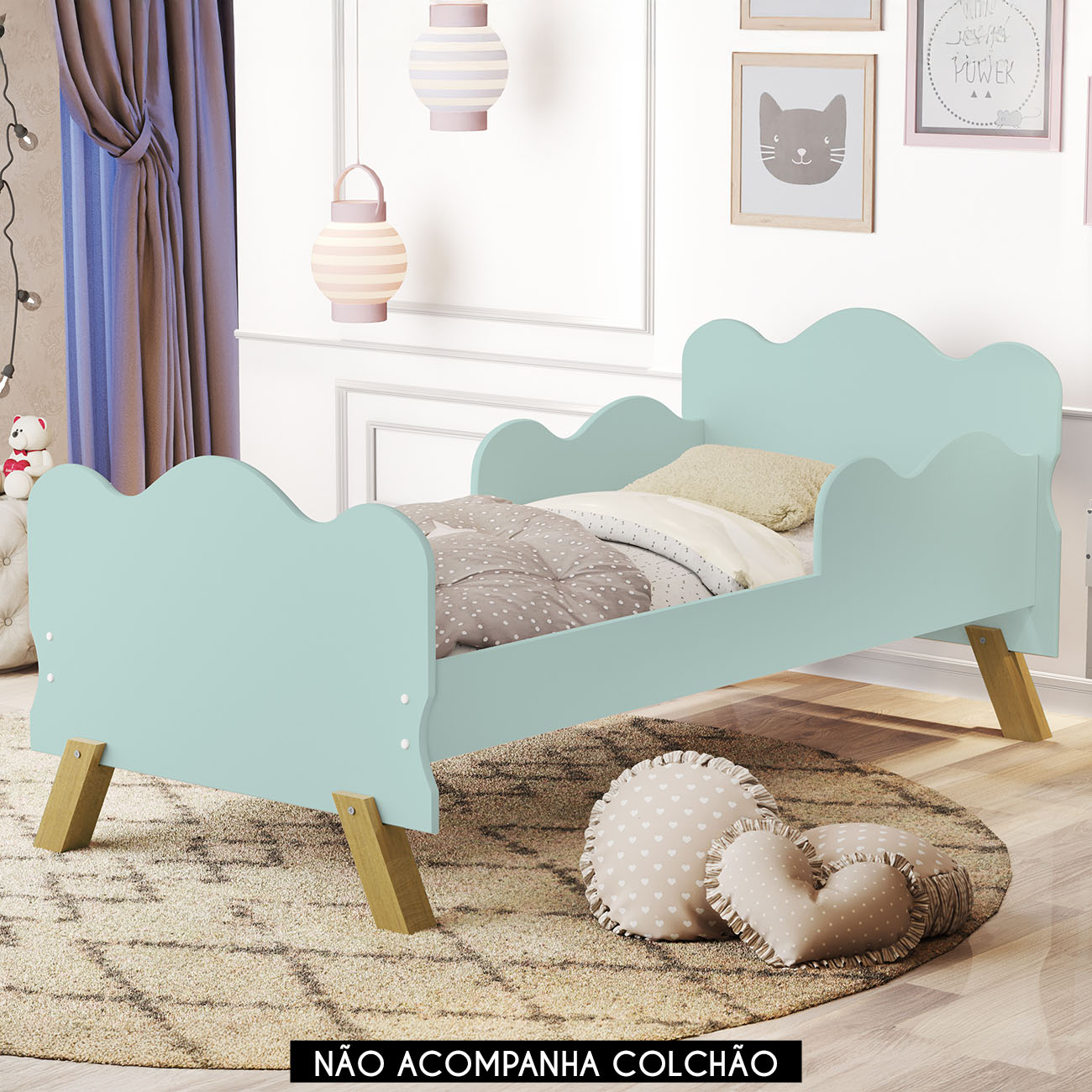 Mini Cama Infantil 148x68cm Proteção Lateral Vivi Menta Z53 - Mpozenato
