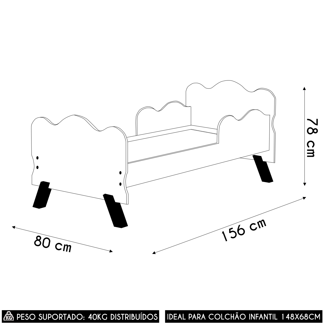 Mini Cama Infantil 148x68cm Proteção Lateral Vivi Menta Z53 - Mpozenato