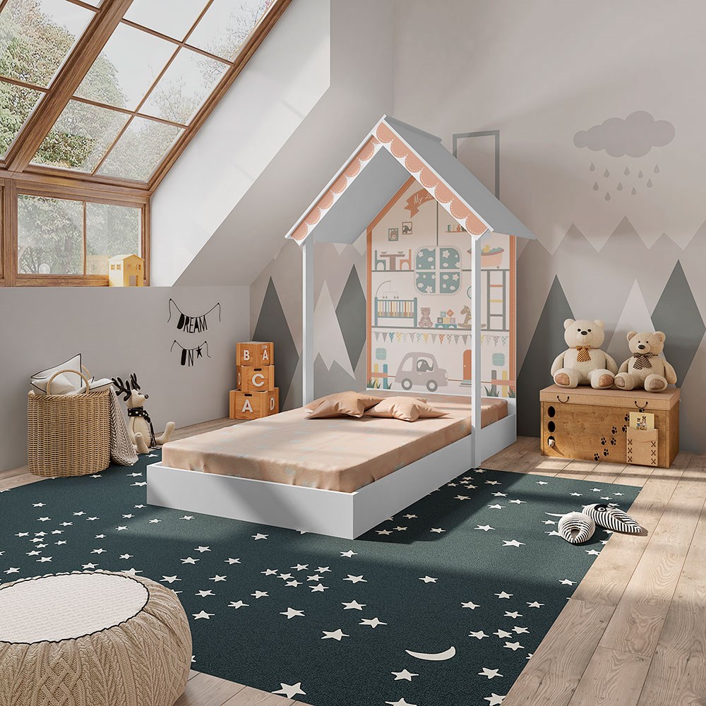 Mini Cama Montessoriana Sweetheart P13 Branco/Azul - Mpozenato