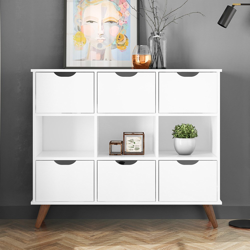 Nicho Organizador Multifuncional 3 Nichos 6 Gavetas Pés Retrô Cube Q01 Branco - Mpozenato