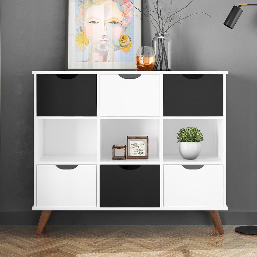 Nicho Organizador Multifuncional 3 Nichos 6 Gavetas Pés Retrô Cube Q01 Branco/Preto - Mpozenato