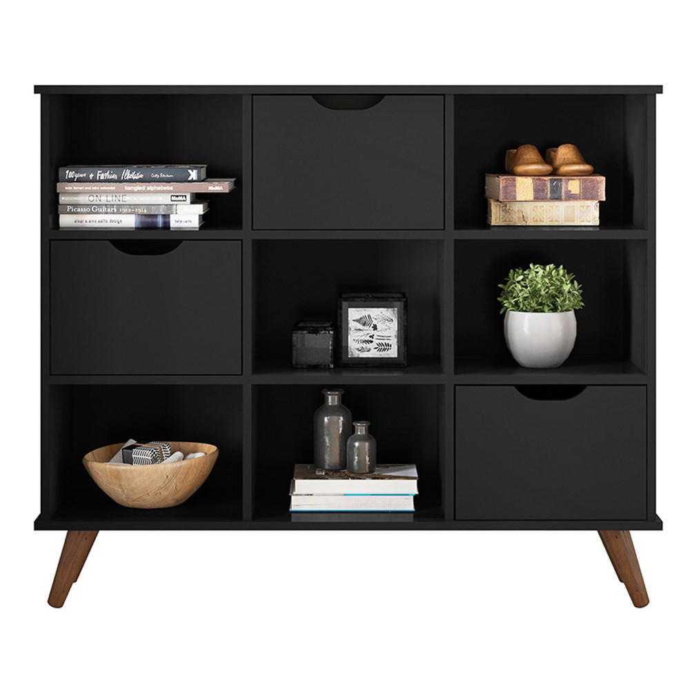 Nicho Organizador Multifuncional 6 Nichos 3 Gavetas Pés Retrô Cube Q01 Preto - Mpozenato