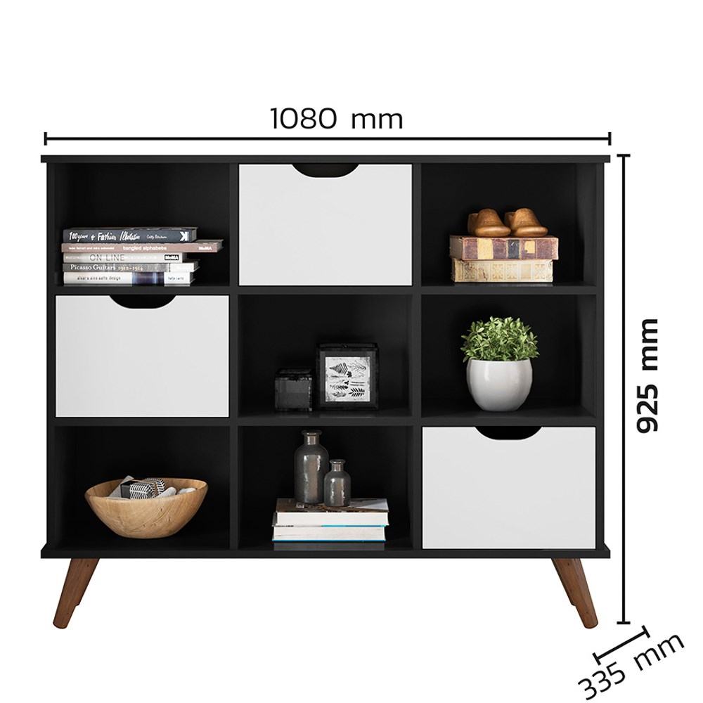 Nicho Organizador Multifuncional 6 Nichos 3 Gavetas Pés Retrô Cube Q01 Preto/Branco - Mpozenato