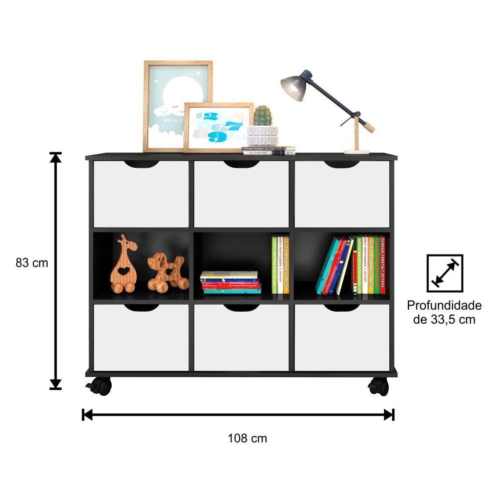 Nicho Organizador Multifuncional com Rodízios Toys Q01 6 Gavetas Preto/Branco - Mpozenato