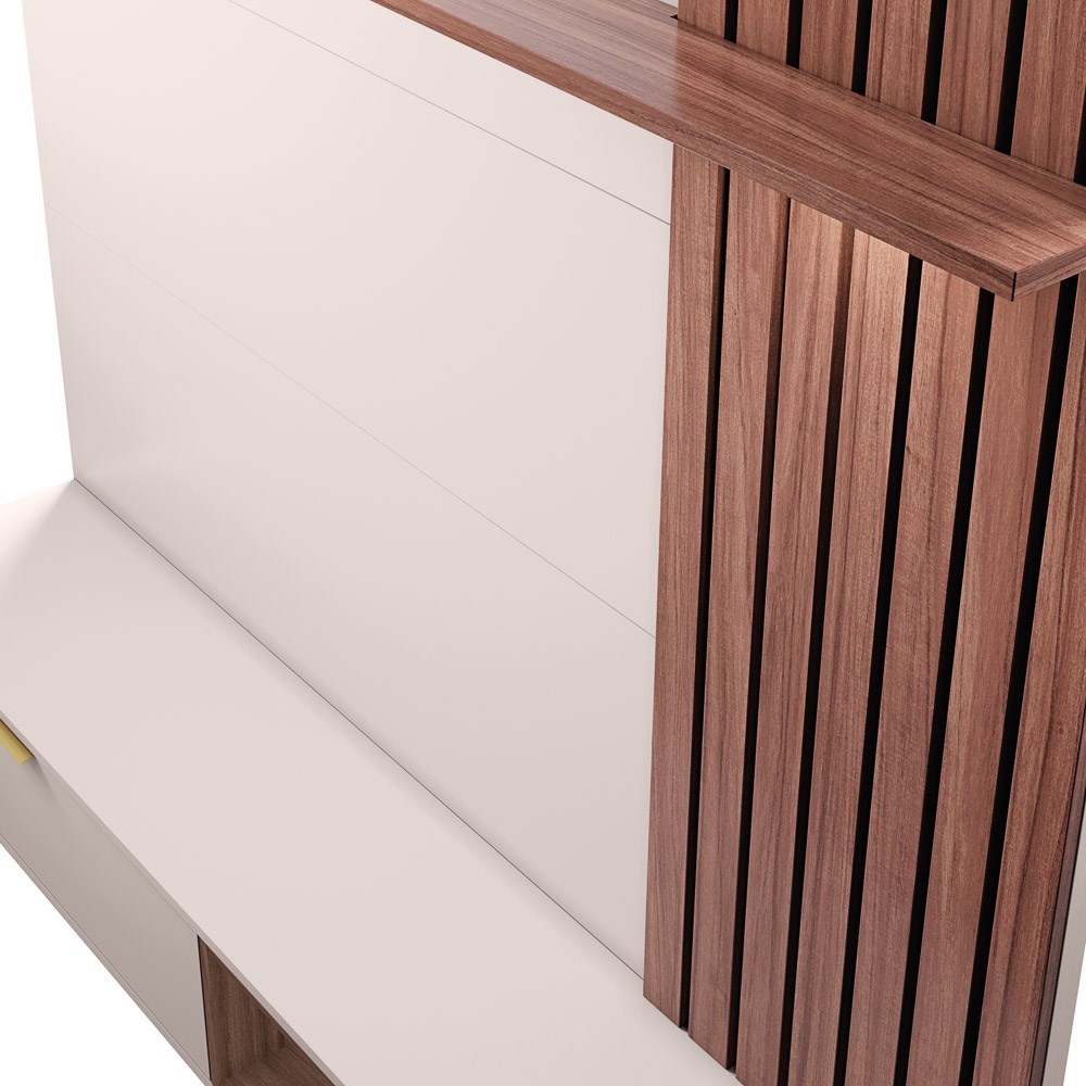 Painel Bancada Suspensa Para TV até 60 Pol. 160cm Ripado Palmas C05 Off White/Nogueira - Mpozenato
