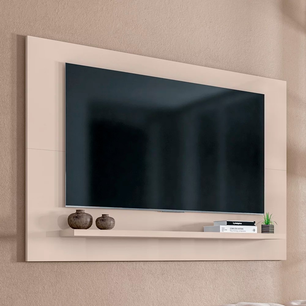 Painel Para TV  Até 60 Pol. com Prateleira 1.35 Safira C14 Off White - Mpozenato