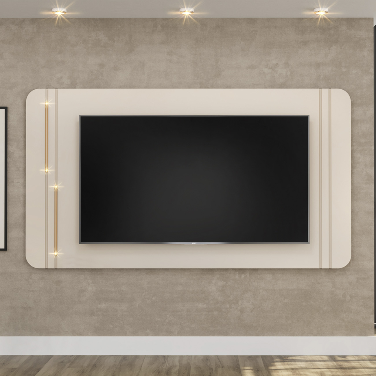 Painel Para TV 75 Pol 241cm Suspenso Ariane D04 Off/Dourado - Mpozenato