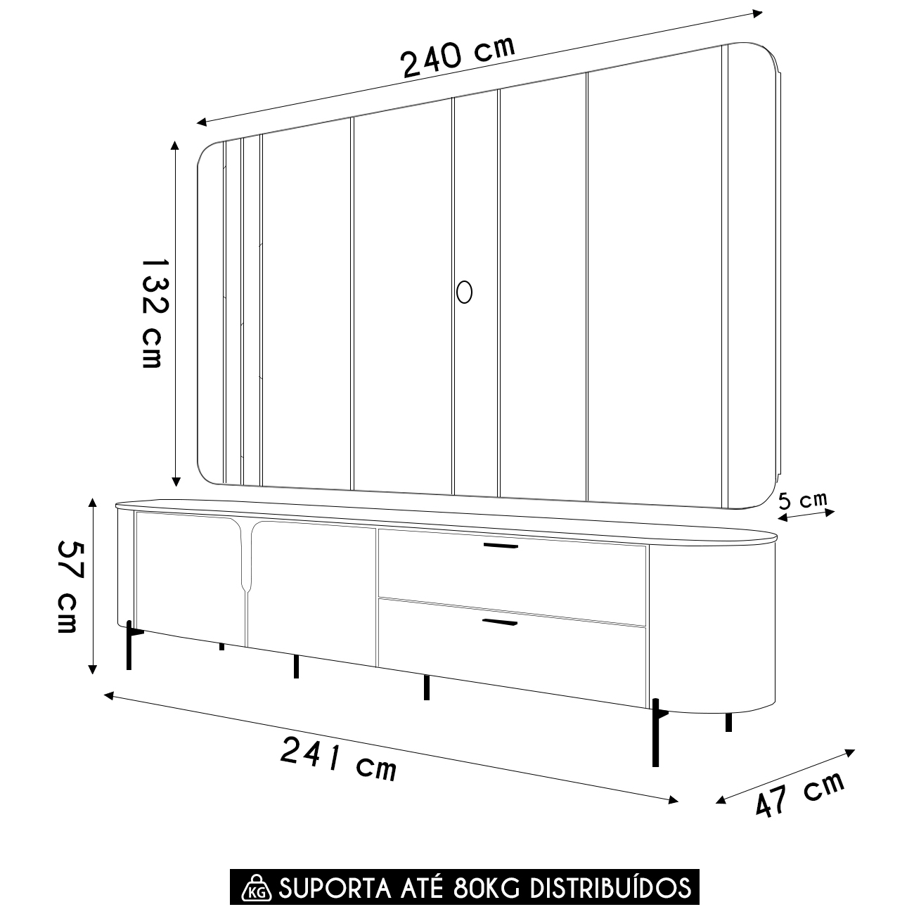 Painel Para TV 75 Pol e Rack Bancada 241cm Celi D04 Off White - Mpozenato