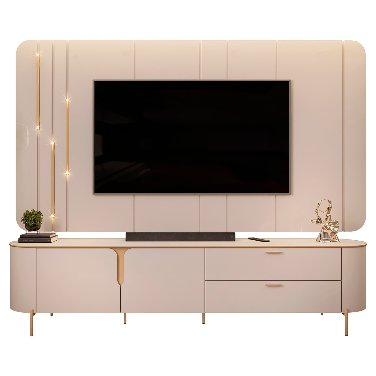 Painel Para TV 75 Pol e Rack Bancada 241cm Celi D04 Off White - Mpozenato