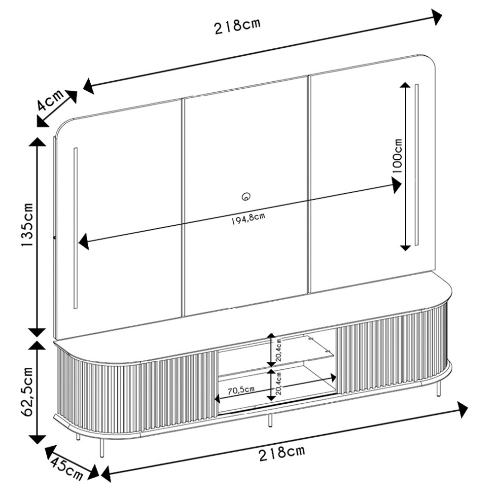 Painel Para TV 75 Pol e Rack Bancada Ripado 218cm World D04 Off White - Mpozenato