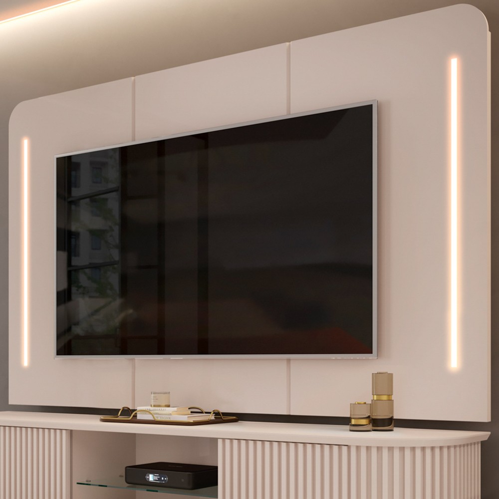 Painel Para TV Suspenso 75 Pol 218cm Ripado World D04 Off White - Mpozenato