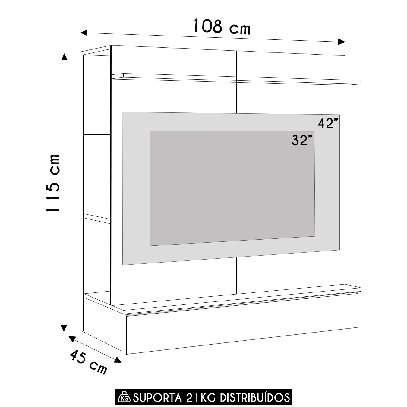Painel TV 42 Pol Suspenso com Closet 108cm Mimo A02 Branco - Mpozenato