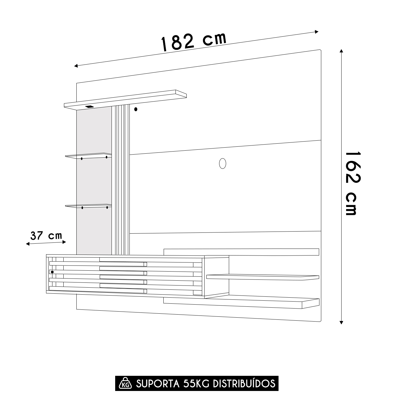 Painel TV 55 Pol e Bancada Suspensa Veena Z10 Off/Calacata - Mpozenato