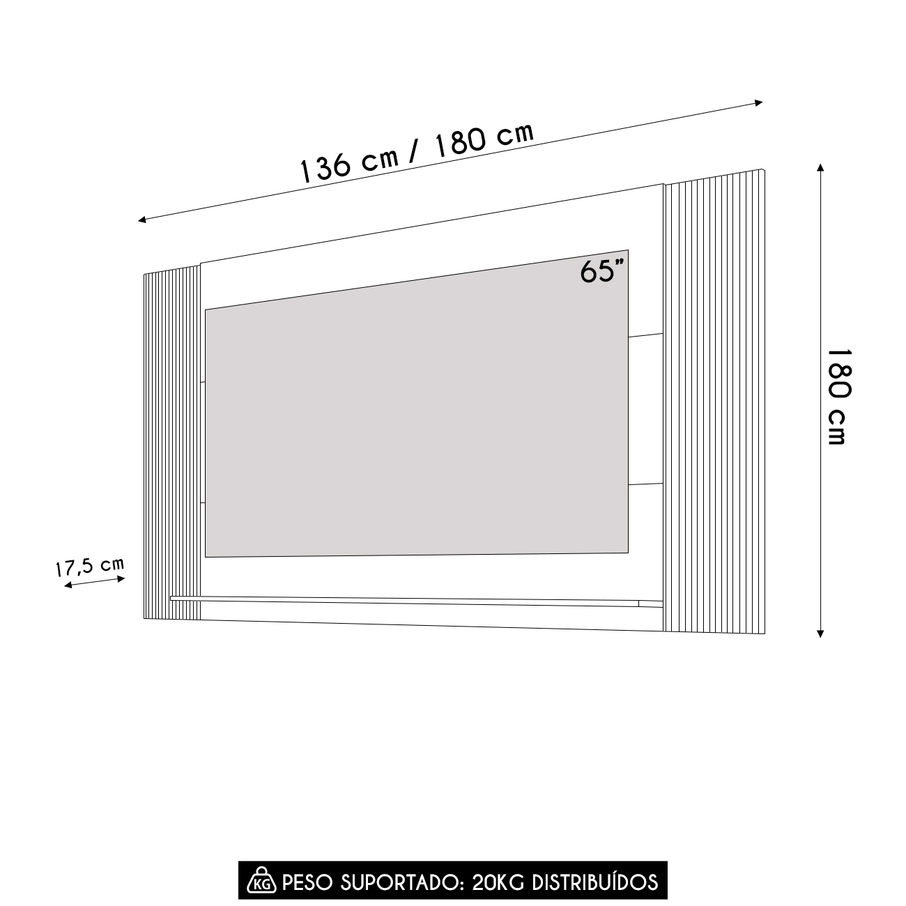 Painel TV 65 Pol Extensível 136cm até 180cm Lucca Areia C01 - Mpozenato