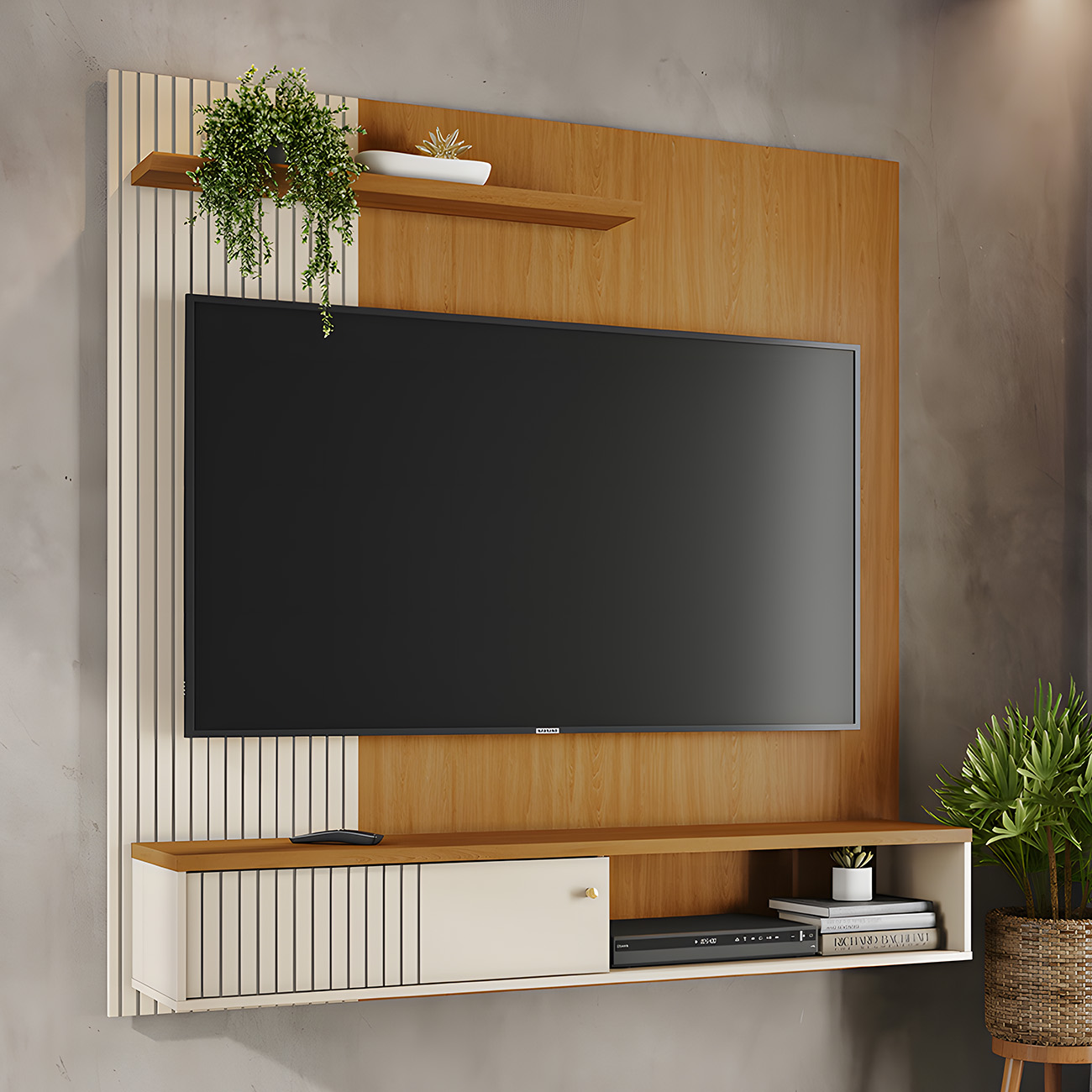 Painel TV 65 Pol e Bancada Suspensa Neris Z10 Off/Cinamomo - Mpozenato