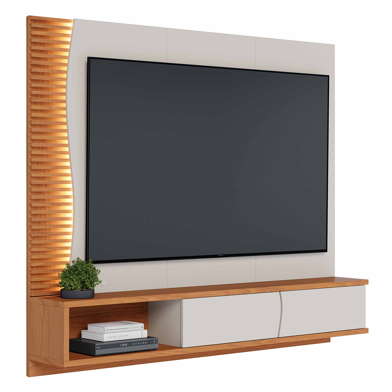 Painel TV 65 Pol e Bancada Suspensa Sintra Off White/Freijó C05 - Mpozenato