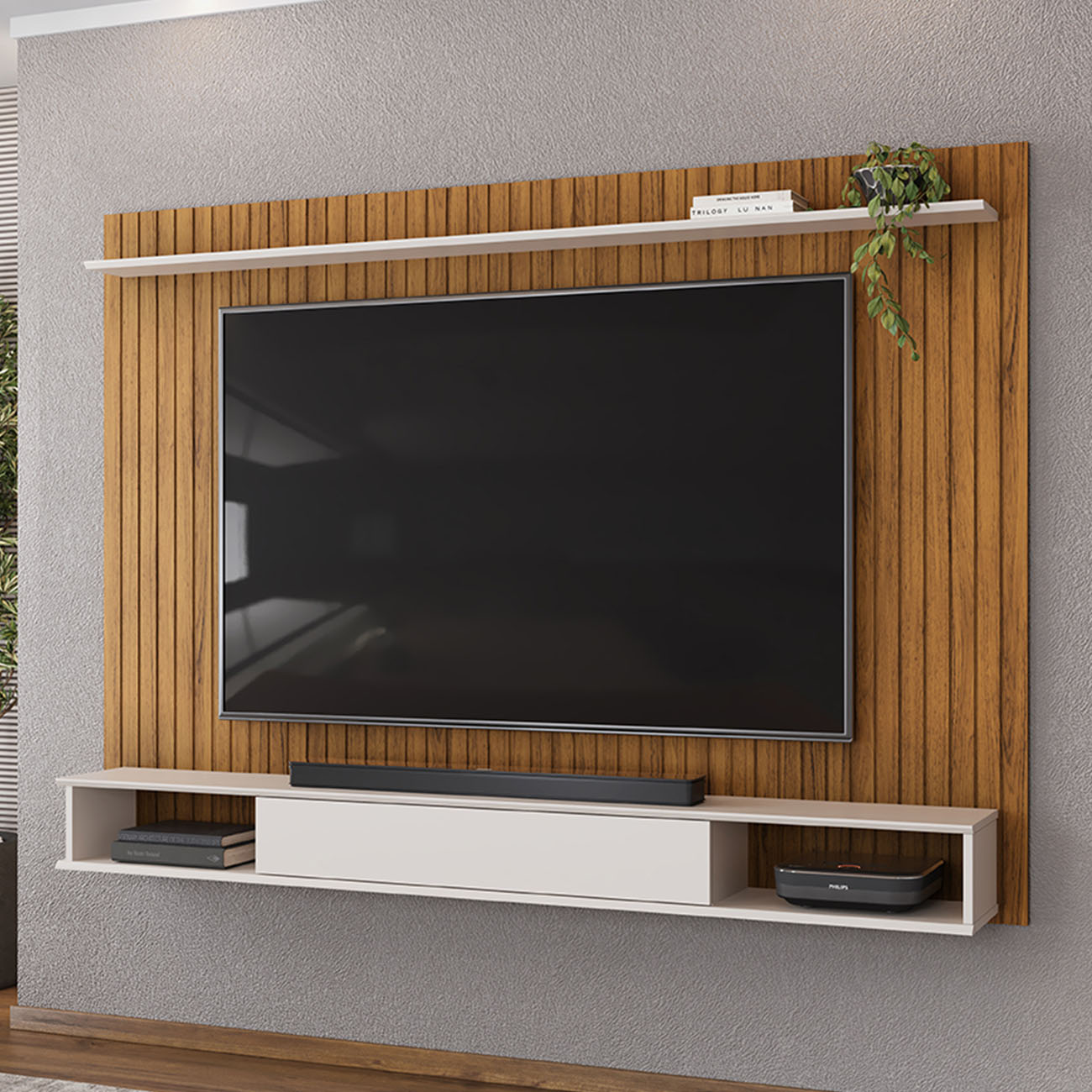 Painel TV 70 Pol 193cm Bancada Suspensa Ian D04 Freijó/Off - Mpozenato