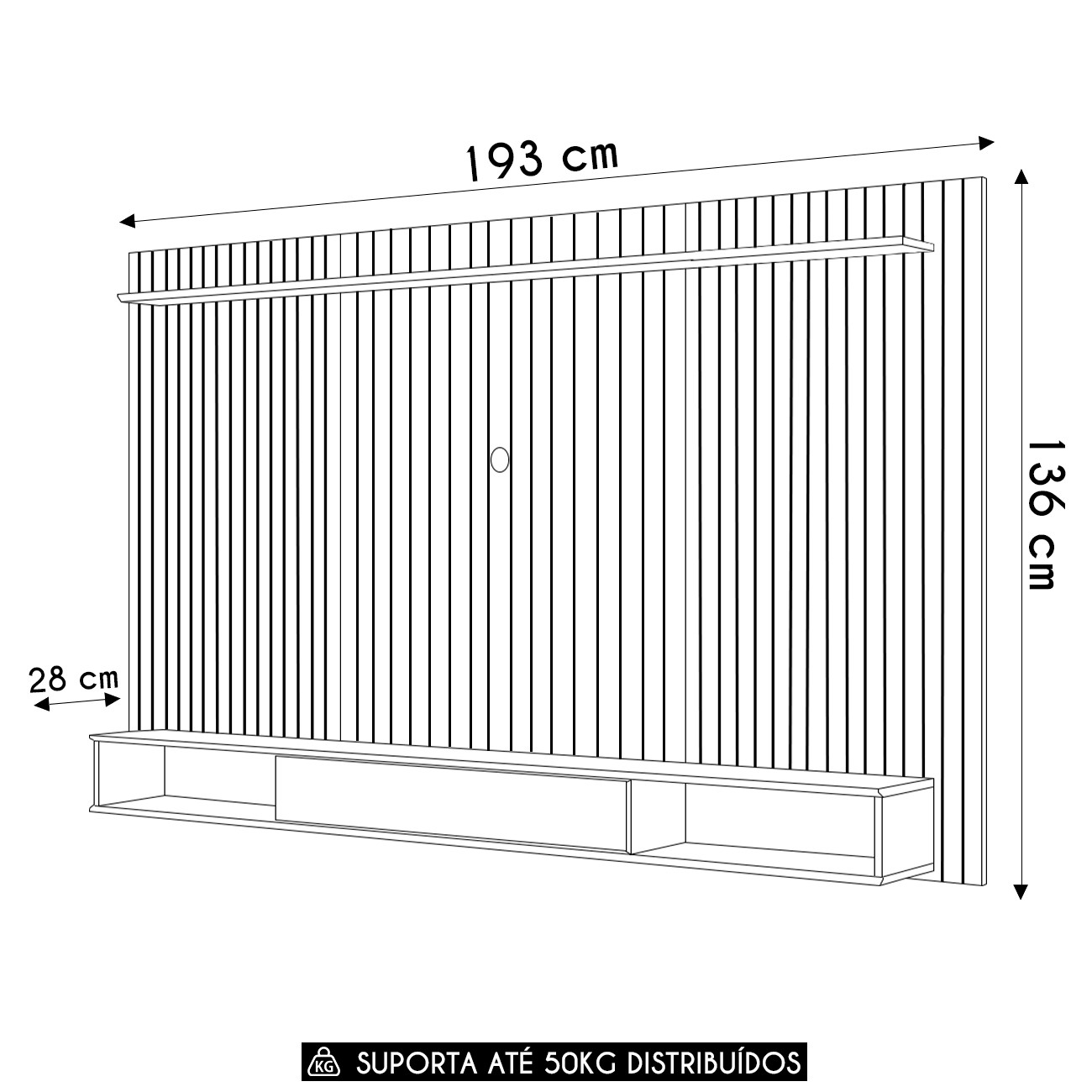 Painel TV 70 Pol 193cm Bancada Suspensa Ian D04 Freijó/Off - Mpozenato