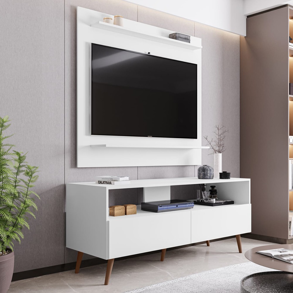 Painel para TV 50 Pol Senna e Rack Bancada 136cm Versa M24 Branco - Mpozenato