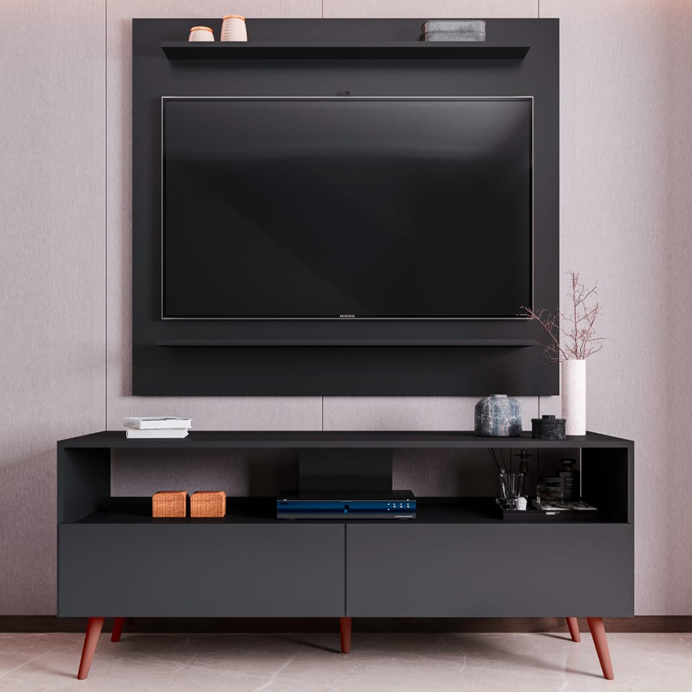 Painel para TV 50 Pol Senna e Rack Bancada 136cm Versa M24 Preto - Mpozenato