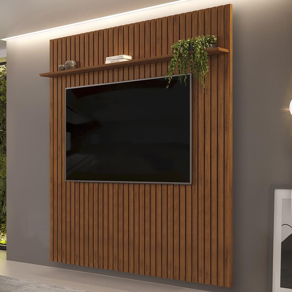 Painel para TV 75 Polegadas Ripado 223x240cm Pratisk D04 Freijó - Mpozenato