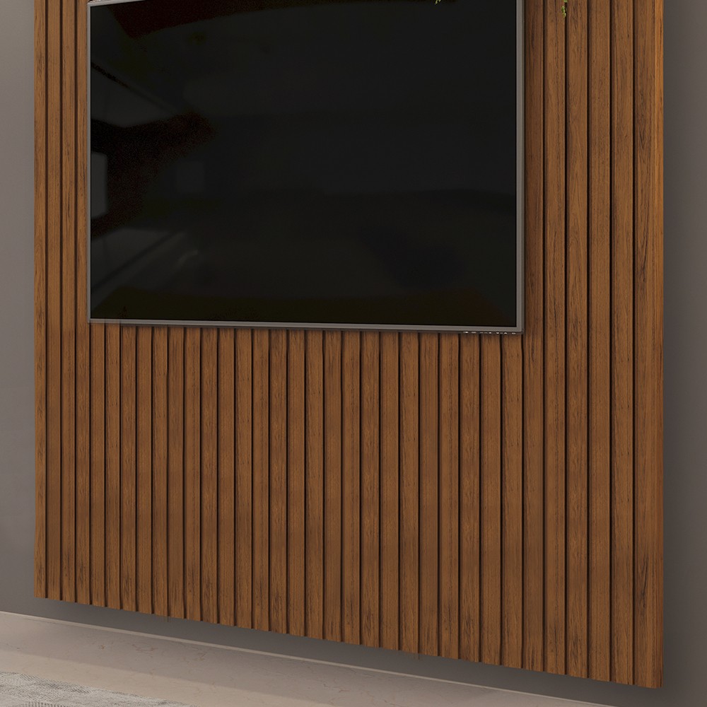 Painel para TV 75 Polegadas Ripado 223x240cm Pratisk D04 Freijó - Mpozenato