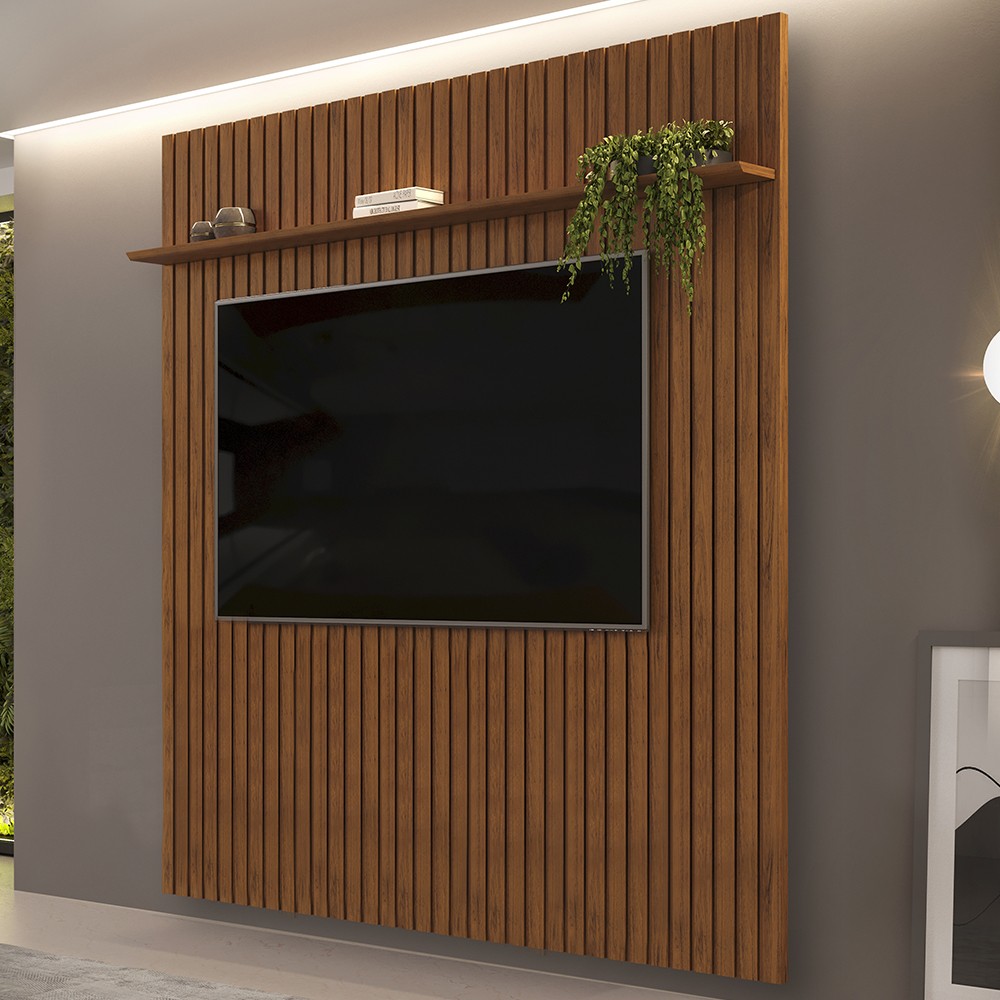 Painel para TV 75 Polegadas Ripado 250x240cm Pratisk D04 Freijó - Mpozenato