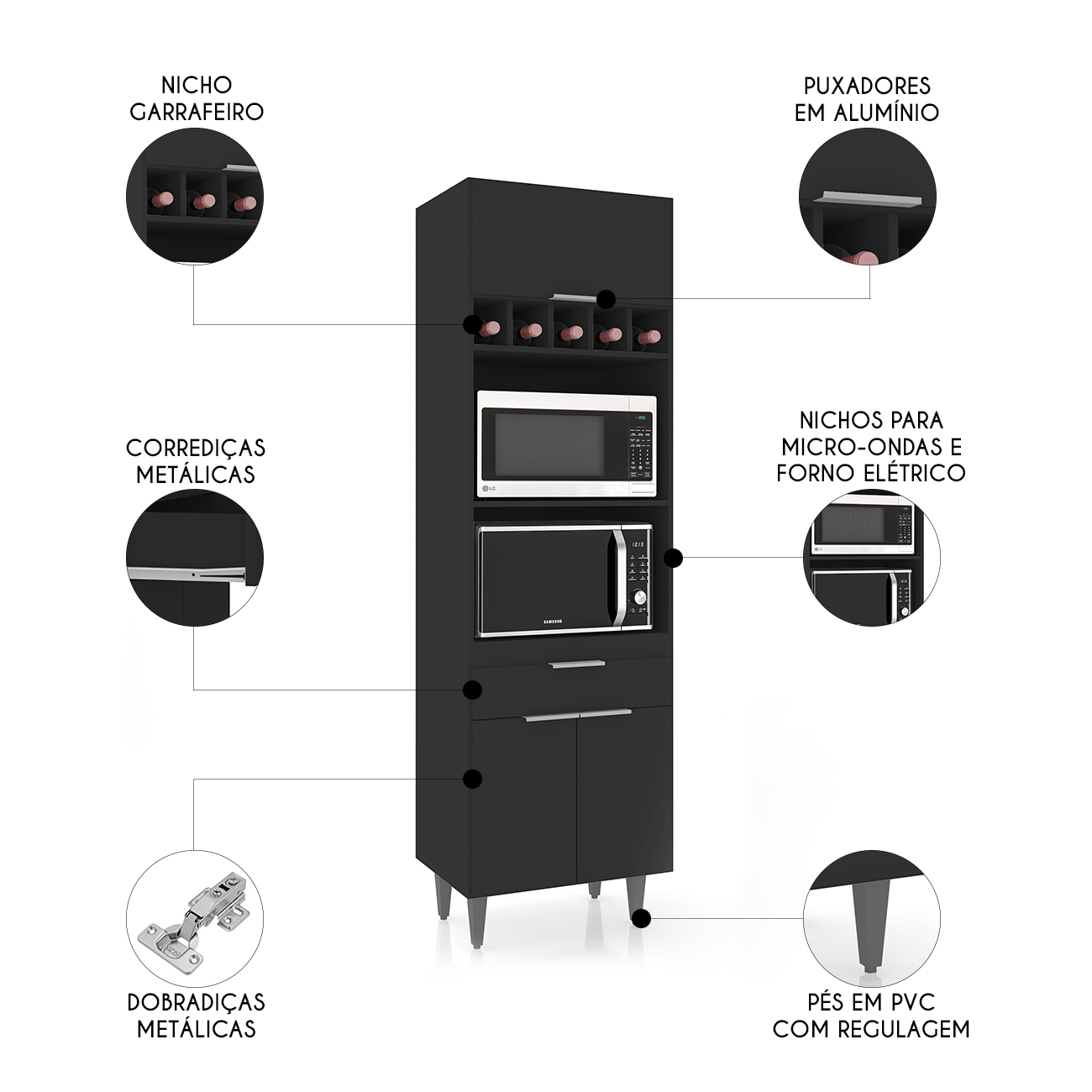 Paneleiro de Cozinha Torre Quente Pérola Z34 Preto          - Mpozenato