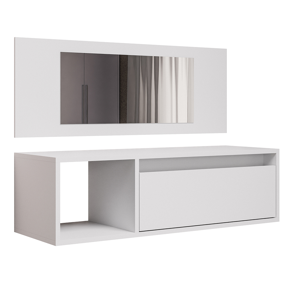 Penteadeira Camarim com Espelho Suspensa 90cm 1 Gaveta Elle M24 Branco - Mpozenato