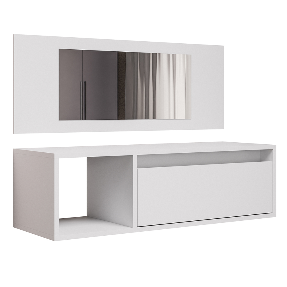 Penteadeira Camarim com Espelho Suspensa 90cm 1 Porta Elle M24 Branco - Mpozenato