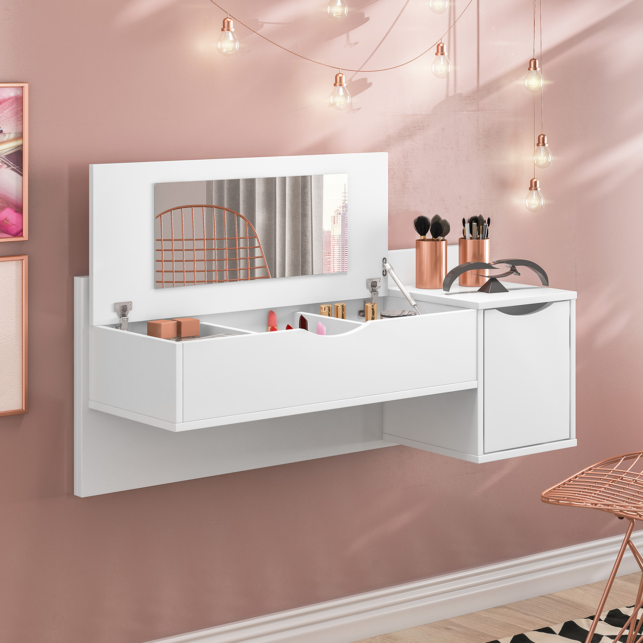 Penteadeira Camarim com LED 2 Portas Loli A02 Branco - Mpozenato