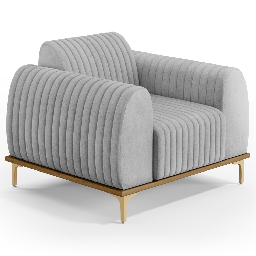 Poltrona Decorativa Base Gold Molino D06 Linho D-315 Cinza  - Mpozenato
