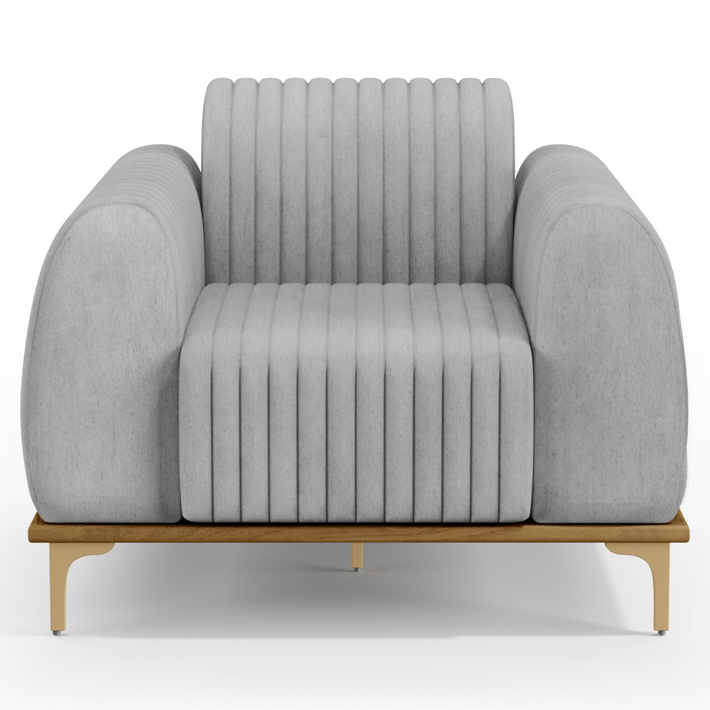 Poltrona Decorativa Base Gold Molino D06 Linho D-315 Cinza  - Mpozenato